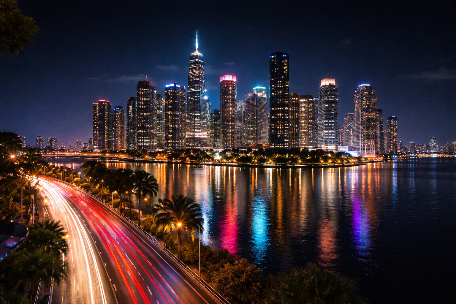 Gece modunda cekilmis sehir manzarasi